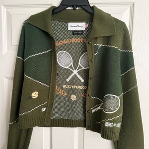 Like New House OF Sunny Country Club Embroidered Knitted Cardigan Green Size 4
